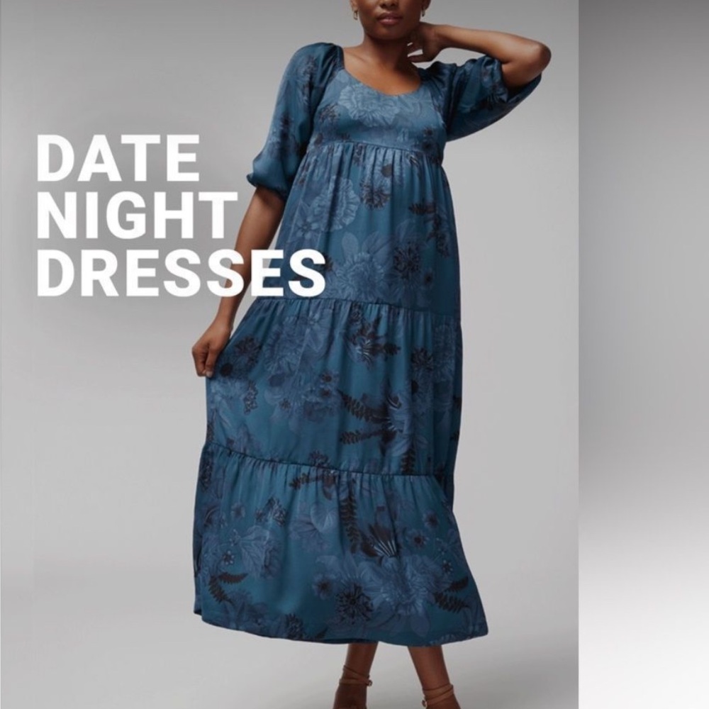 SOMA CRINKLE SATIN V-Neck Tiered Maxi Bra Dress